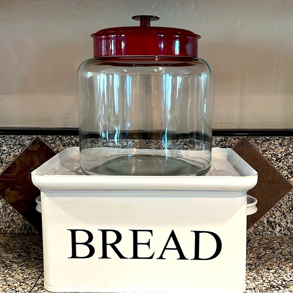 Anchor Hocking Clear Glass Modern Montana Jar Red Metal Cover Lid 1.5 Gallon - Picture 1 of 15